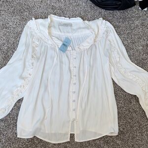 LAST CALL BEFORE DONATION! LOFT Women's Cream Blouse with Ruffle Detail